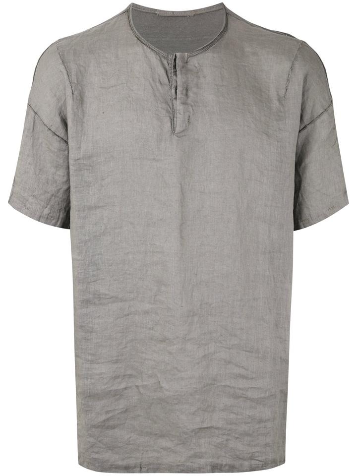 Transit - Buttoned Round Neck T-shirt - Men - Linen/flax - L, Grey, Linen/flax