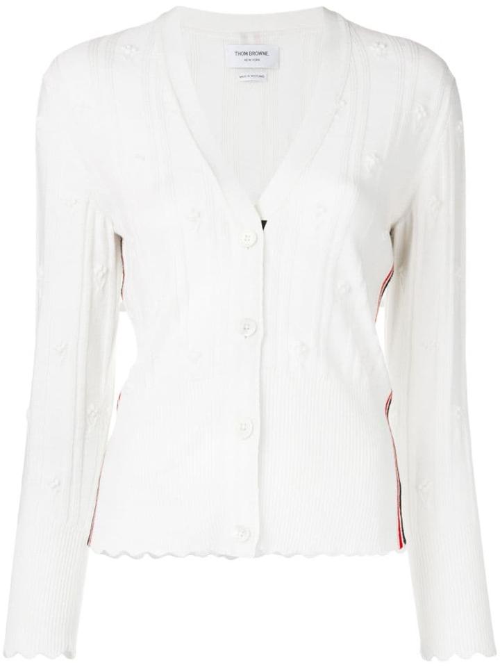 Thom Browne Flower V Neck White Cardigan