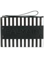 Balmain Striped Logo Clutch - Black