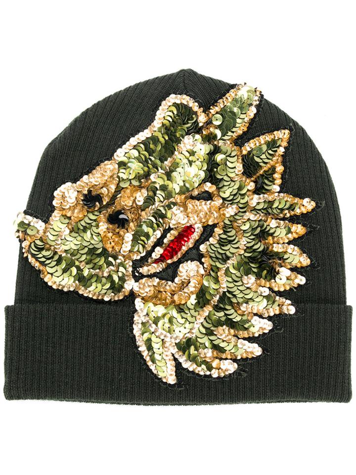 P.a.r.o.s.h. Sequin Embroidered Knitted Beanie - Green