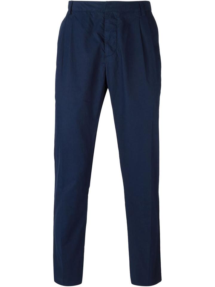 Ami Alexandre Mattiussi Pleated Trousers, Men's, Size: Large, Blue, Cotton