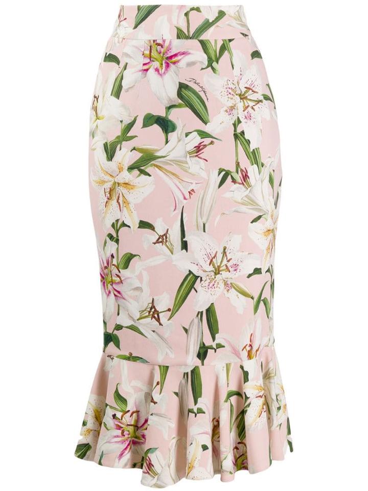 Dolce & Gabbana Lilium-print Midi Skirt - Pink