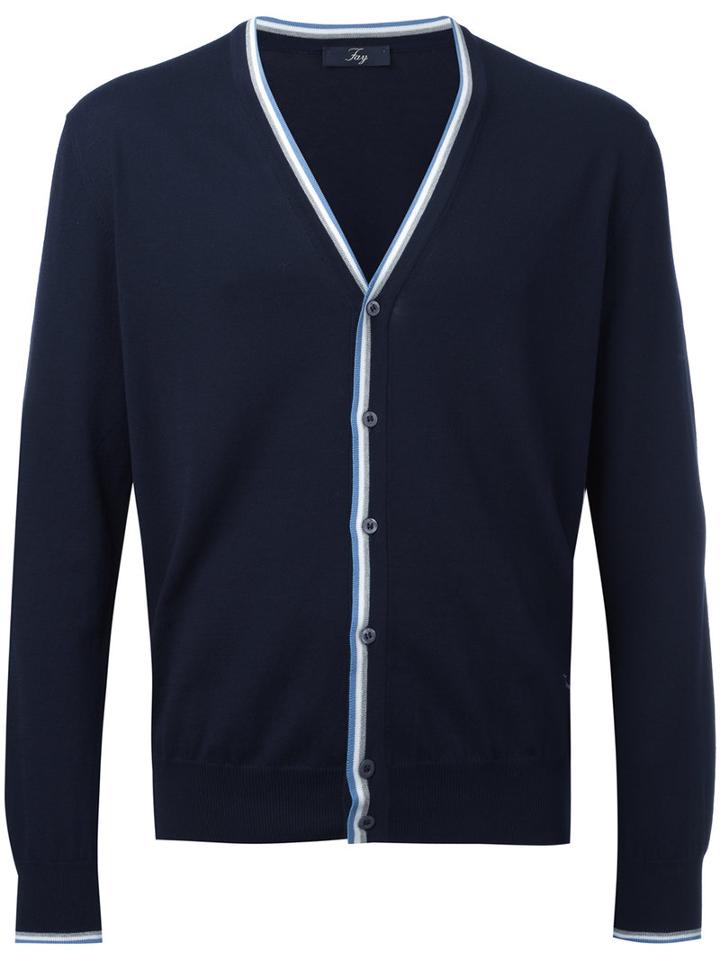 Fay - Striped Trim Cardigan - Men - Cotton - 52, Blue, Cotton