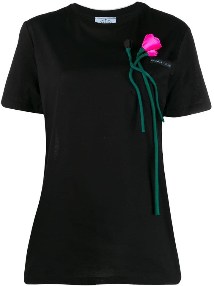Prada Floral Applique T-shirt - Black