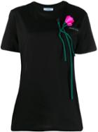 Prada Floral Applique T-shirt - Black