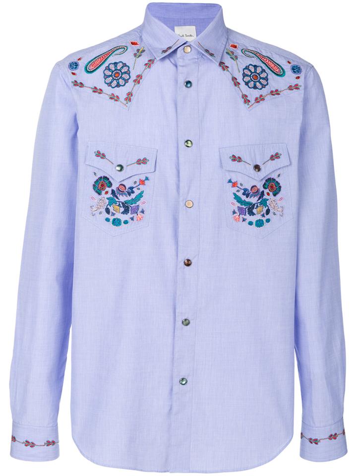 Paul Smith Embroidered Western Shirt - Blue