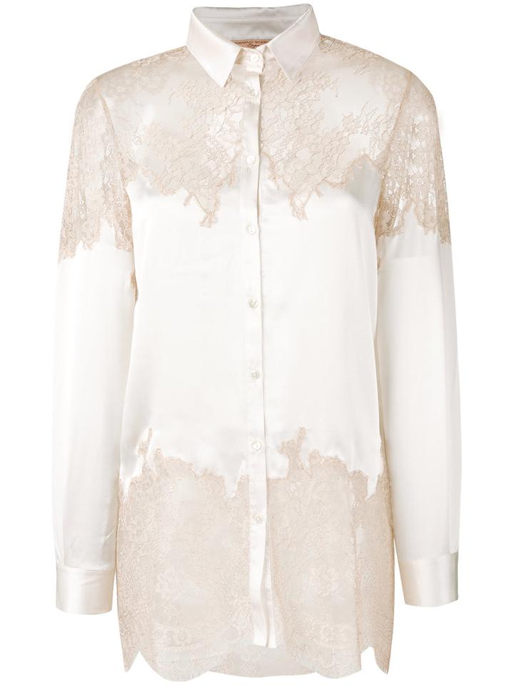 Ermanno Scervino - Lace Detail Shirt - Women - Silk/polyimide - 42, Nude/neutrals, Silk/polyimide