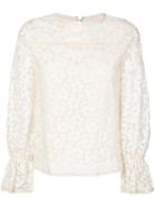 See By Chloé Floral Lace Flared Cuff Top - Nude & Neutrals