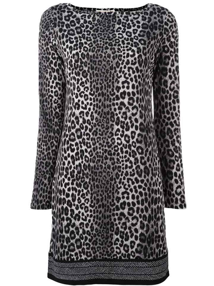Michael Michael Kors Leopard Print Fitted Dress, Women's, Size: Medium, Black, Polyester/spandex/elastane