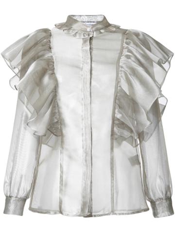 Fleamadonna Ruffled Sheer Blouse, Women's, Size: Medium, Grey, Nylon/polyester
