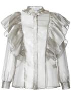 Fleamadonna Ruffled Sheer Blouse, Women's, Size: Medium, Grey, Nylon/polyester