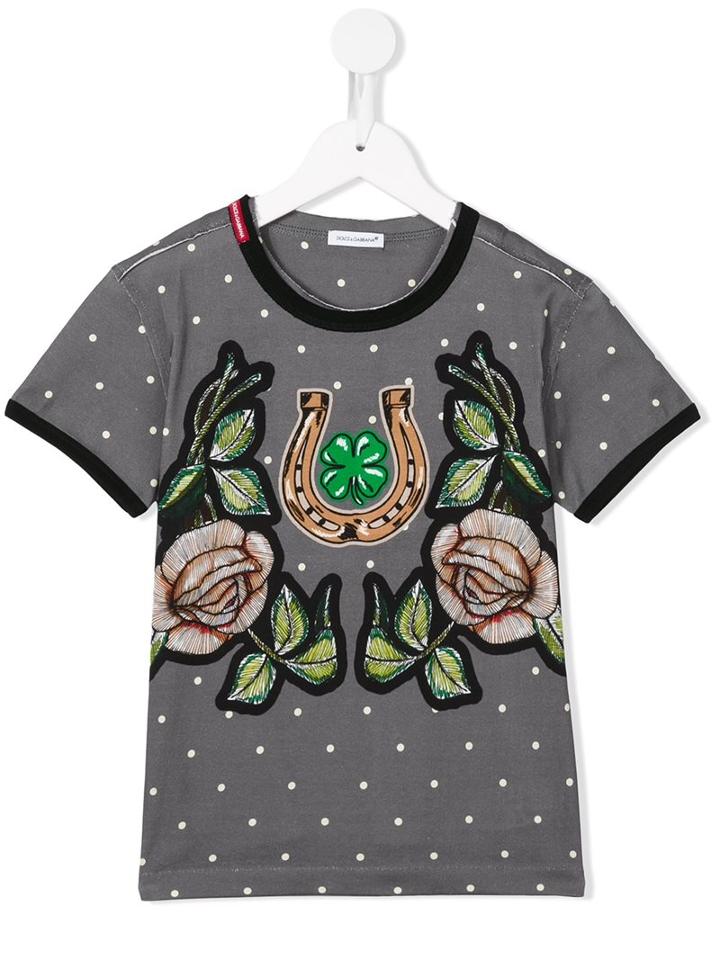 Dolce & Gabbana Kids Rose Print T-shirt, Boy's, Size: 8 Yrs, Grey