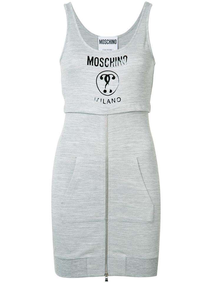 Moschino - Logo Print Hoodie Dress - Women - Polyester/rayon - 40, Grey, Polyester/rayon