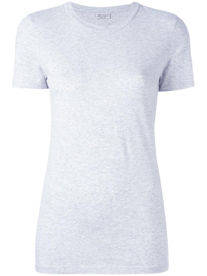 Brunello Cucinelli - Beaded Back Neck T-shirt - Women - Cotton/spandex/elastane - Xxl, Women's, Grey, Cotton/spandex/elastane