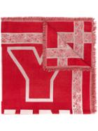 Twin-set - Typography Fringed Scarf - Women - Cotton - One Size, Red, Cotton