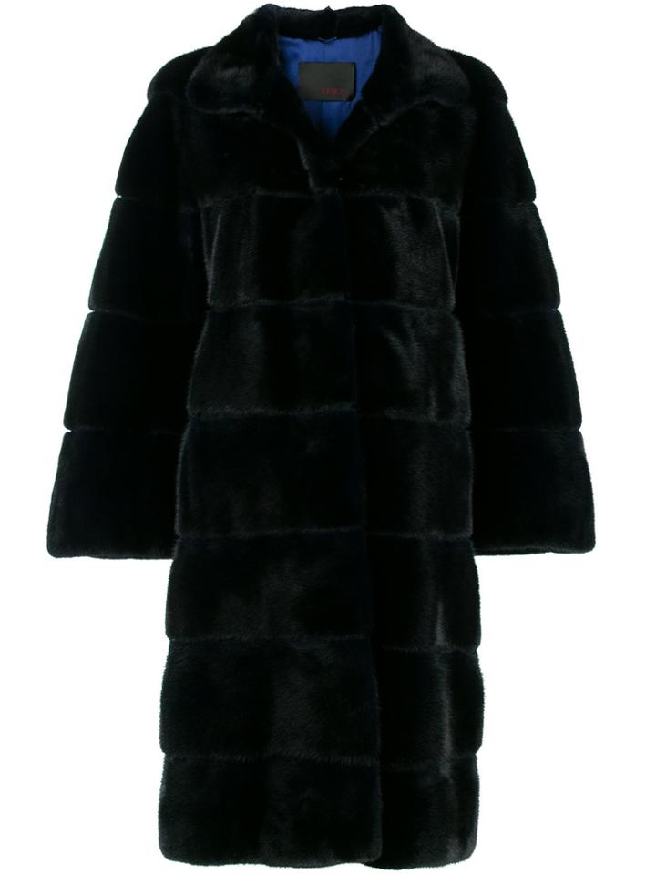 Liska Ribbed Midi Fur Coat - Blue