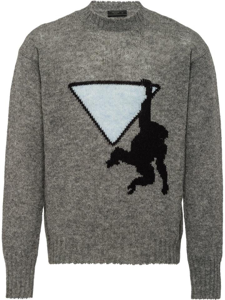 Prada Monkey Intarsia Knit Jumper - Grey