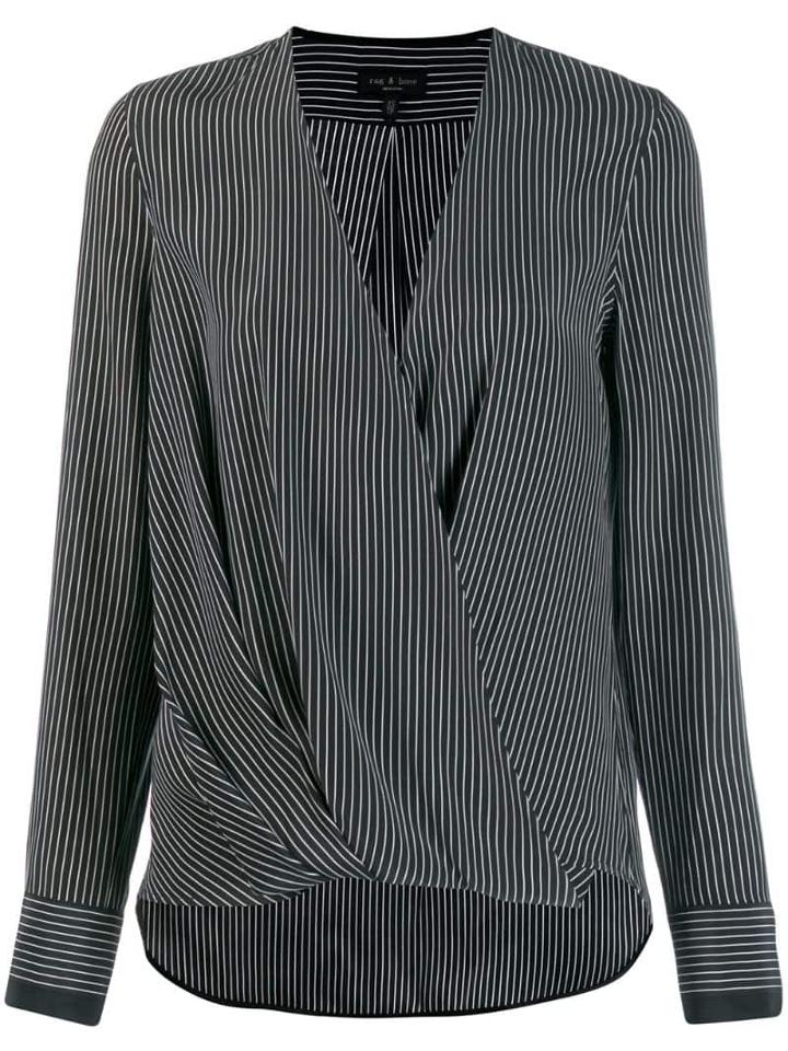 Rag & Bone Wrap Front Striped Blouse - Black