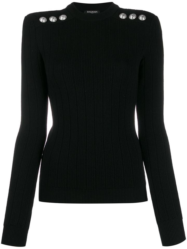 Balmain Buttoned Knitted Jumper - Black