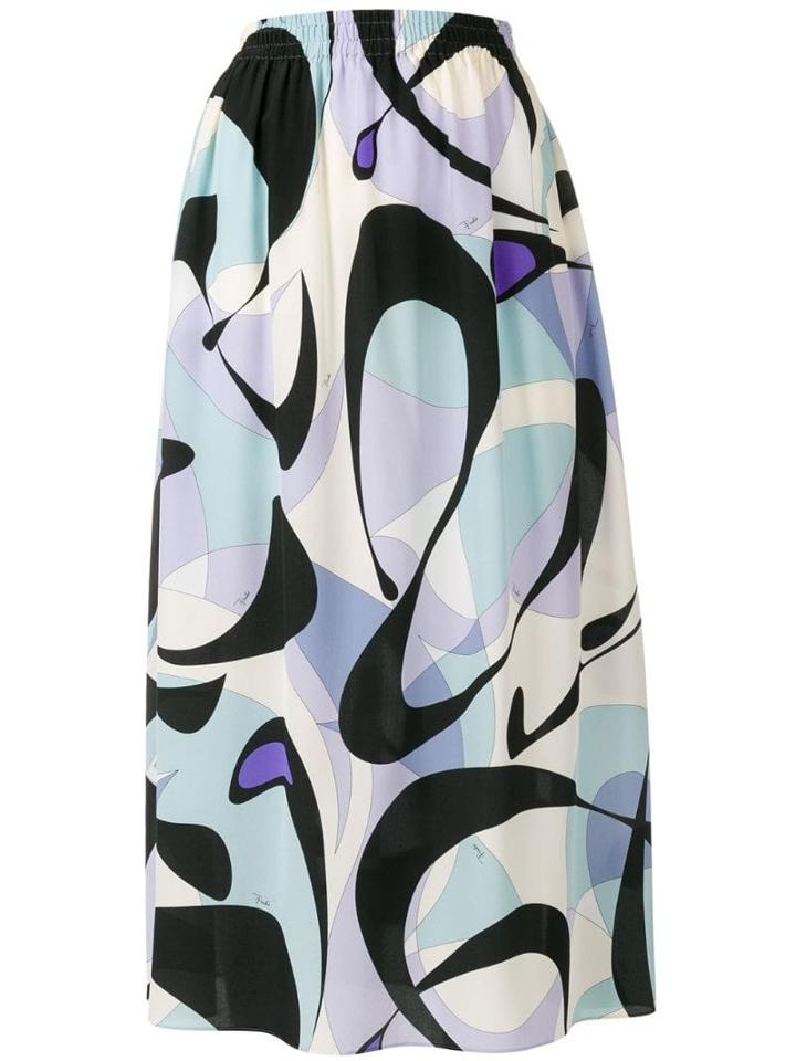 Emilio Pucci Alex Print Silk Midi Skirt - Blue