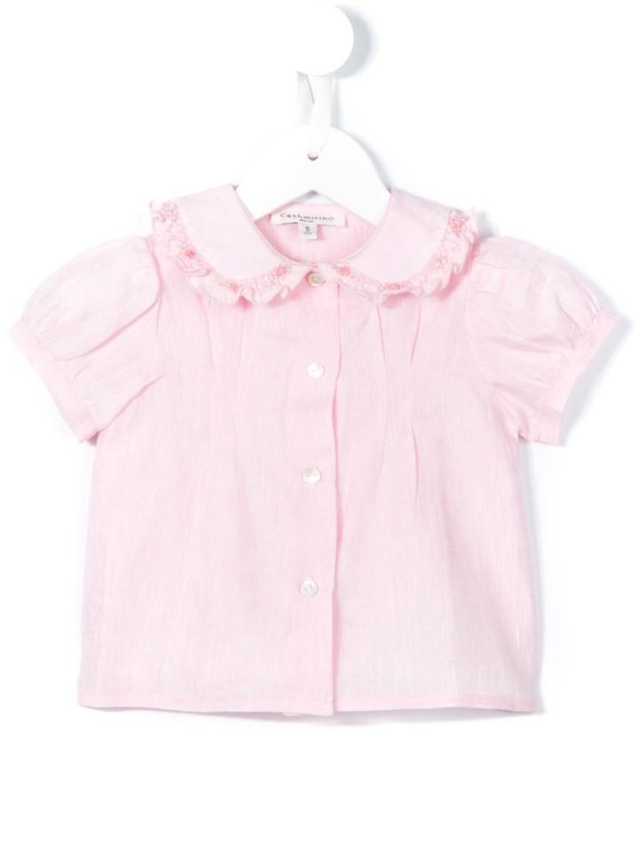 Cashmirino - Floral Collar Shirt - Kids - Linen/flax - 18 Mth, Pink/purple