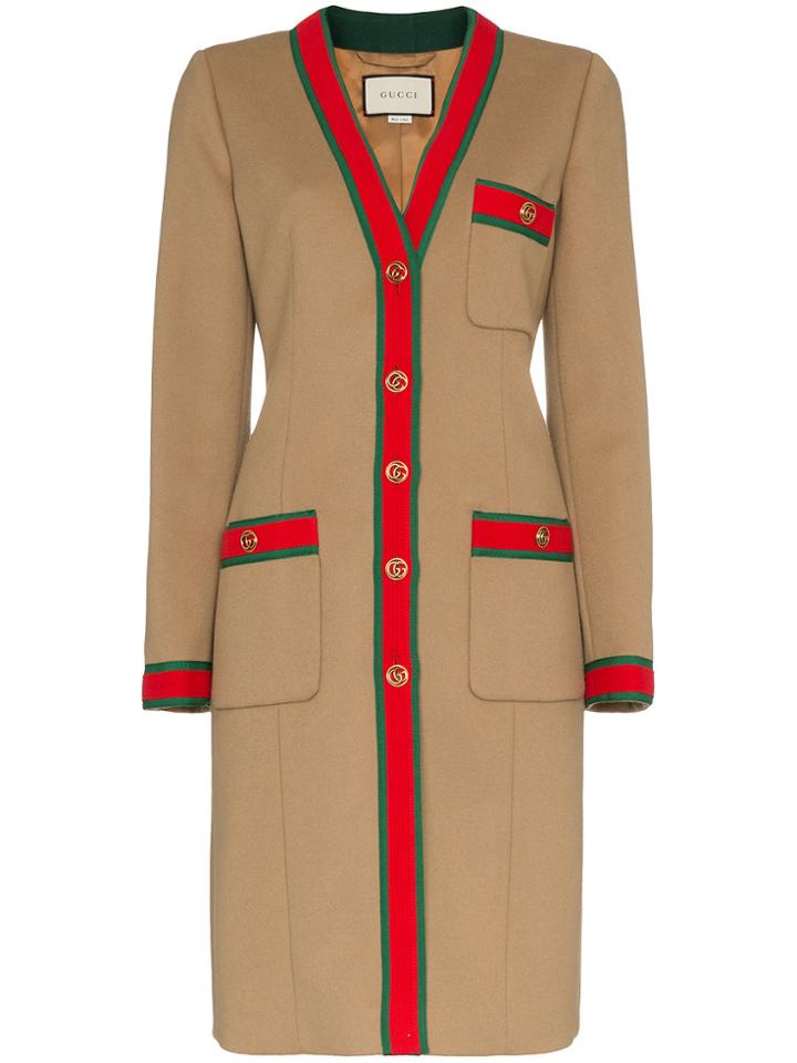 Gucci Web Stripe Wool Coat - Brown