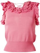 Ermanno Scervino Ruffled Trim T-shirt, Women's, Size: 42, Pink/purple, Polyamide/polyester/viscose