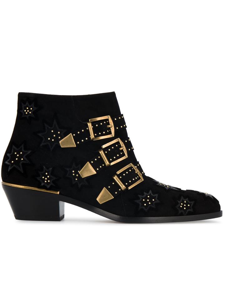 Chloé Black Suede Susanna Buckle Boots