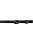 Gucci Leather Belt With Oval Enameled Buckle - Black
