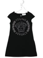 Young Versace Studded Medusa Dress, Toddler Girl's, Size: 4 Yrs, Black