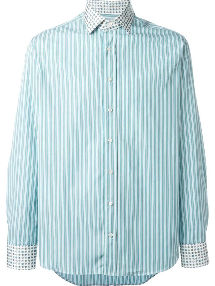 Etro Striped Shirt, Men's, Size: 40, Green, Cotton