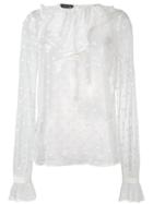 Rochas Polka Dot Ruffle Blouse, Women's, Size: 40, White, Cotton/polyamide