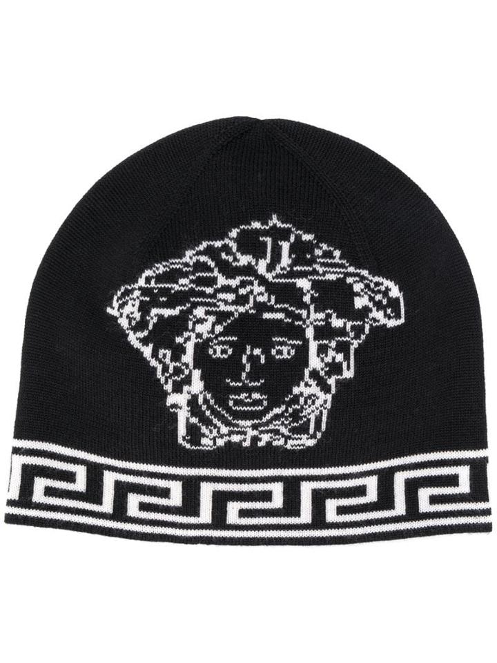 Versace Medusa Logo Knitted Hat - Black