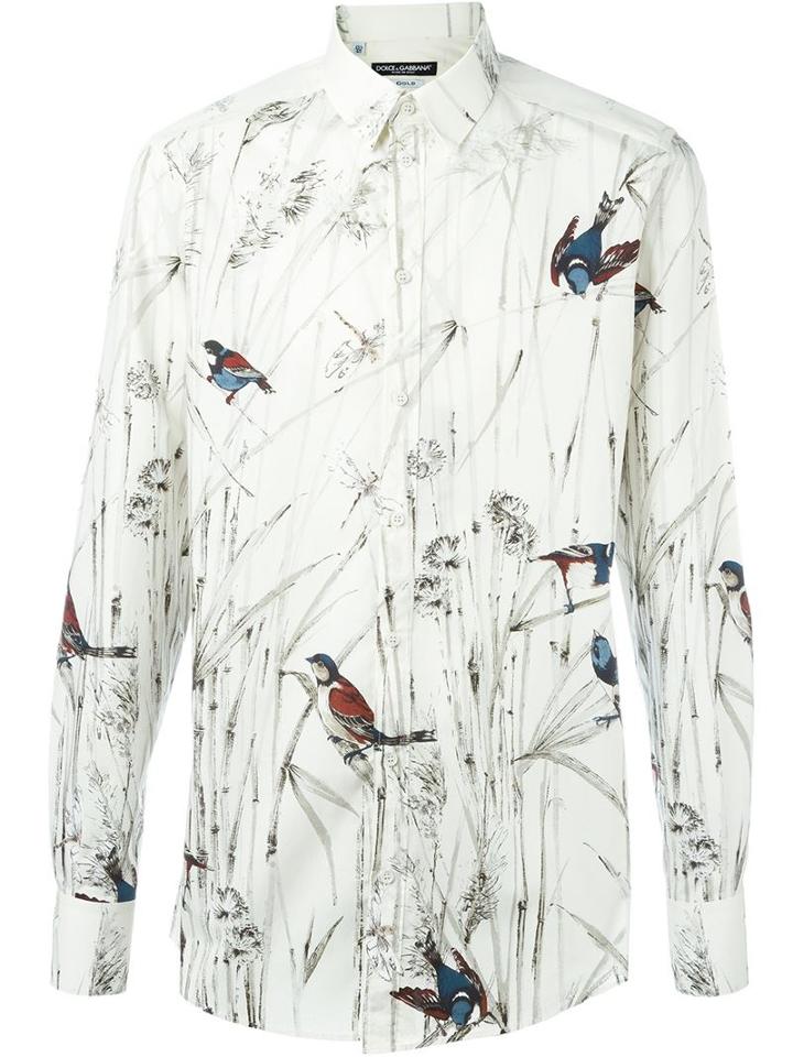 Dolce & Gabbana Bird Print Shirt, Men's, Size: 41, Nude/neutrals, Cotton