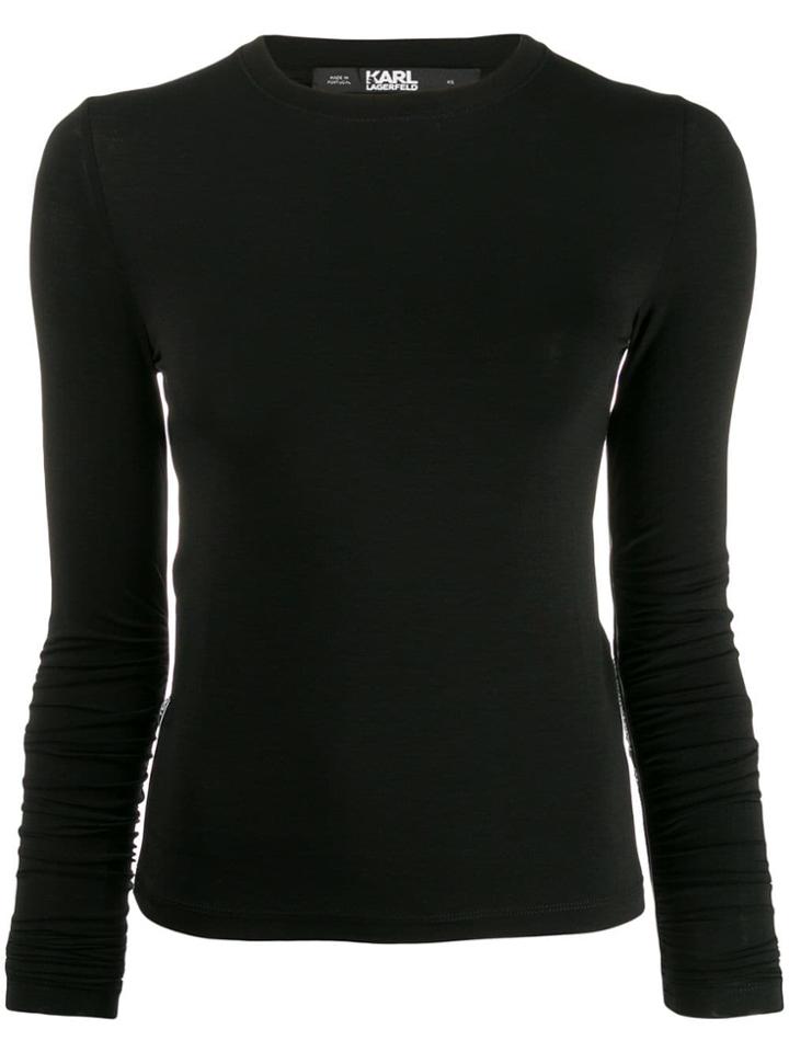Karl Lagerfeld Logo-stripe Long-sleeved Top - Black