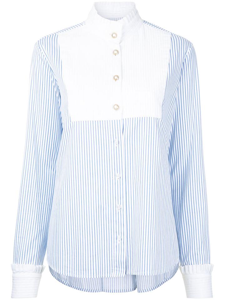 Macgraw - High Neck Striped Shirt - Women - Cotton - 10, Blue, Cotton