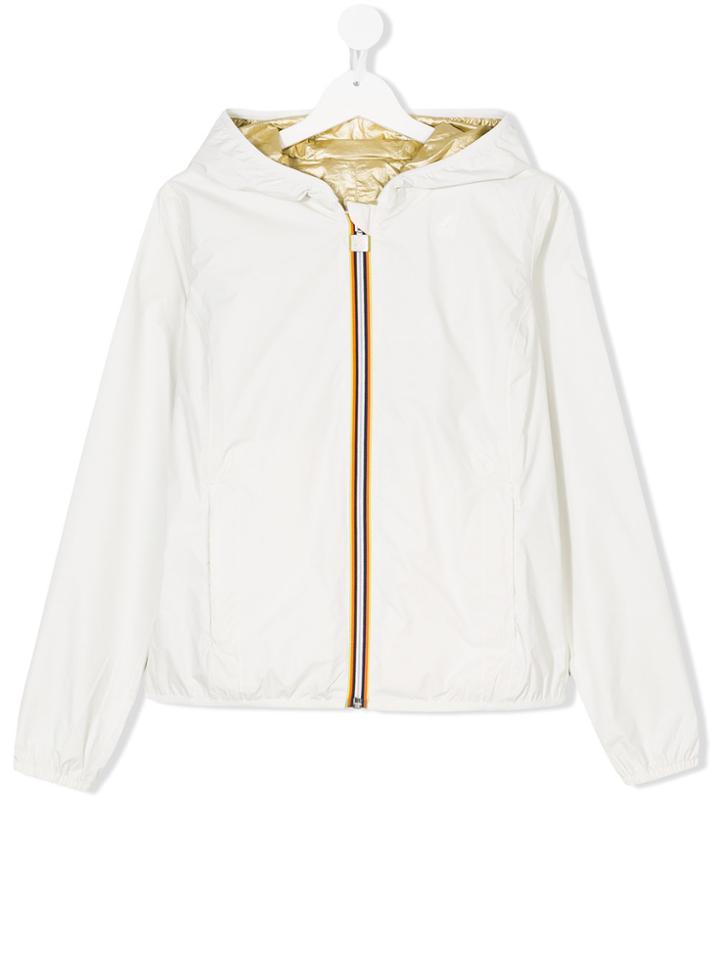 K Way Kids Teen Reversible Hooded Parka - White