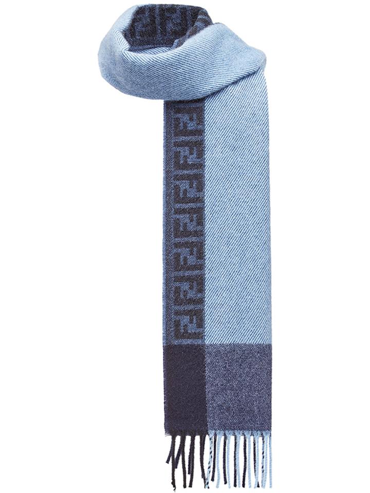 Fendi Ff Logo Fringed Scarf - Blue