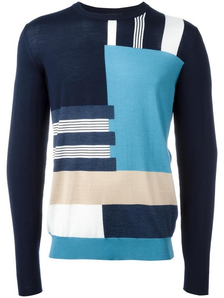 Salvatore Ferragamo Patterned Stripe Jumper, Men's, Size: Xl, Blue, Virgin Wool