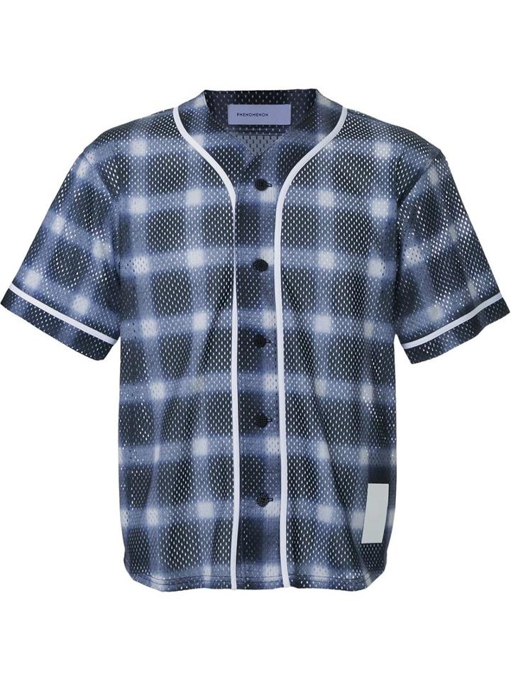 Phenomenon Checked Baseball Shirt, Men's, Size: Medium, Grey, Polyester