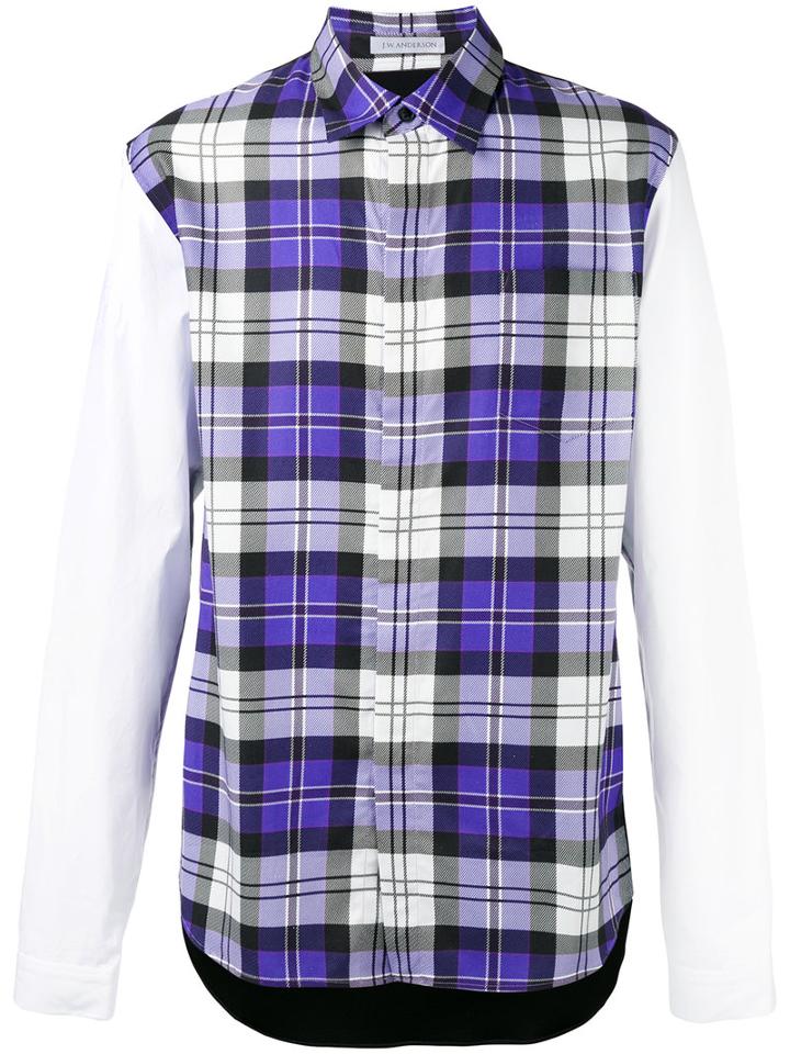 J.w.anderson - Panelled Checked Shirt - Men - Cotton/viscose - 48, Purple, Cotton/viscose