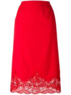 Ermanno Scervino Lace Hem Skirt, Women's, Size: 46, Red, Polyester/spandex/elastane