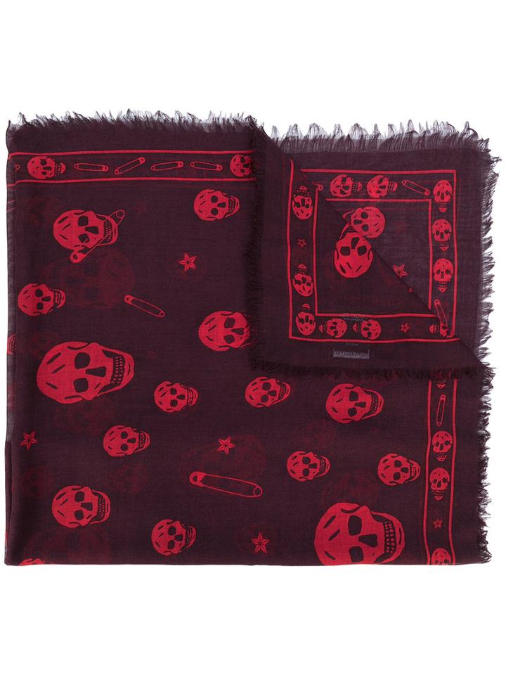 Alexander Mcqueen - Skull And Paper Clip Scarf - Men - Silk/modal - One Size, Red, Silk/modal