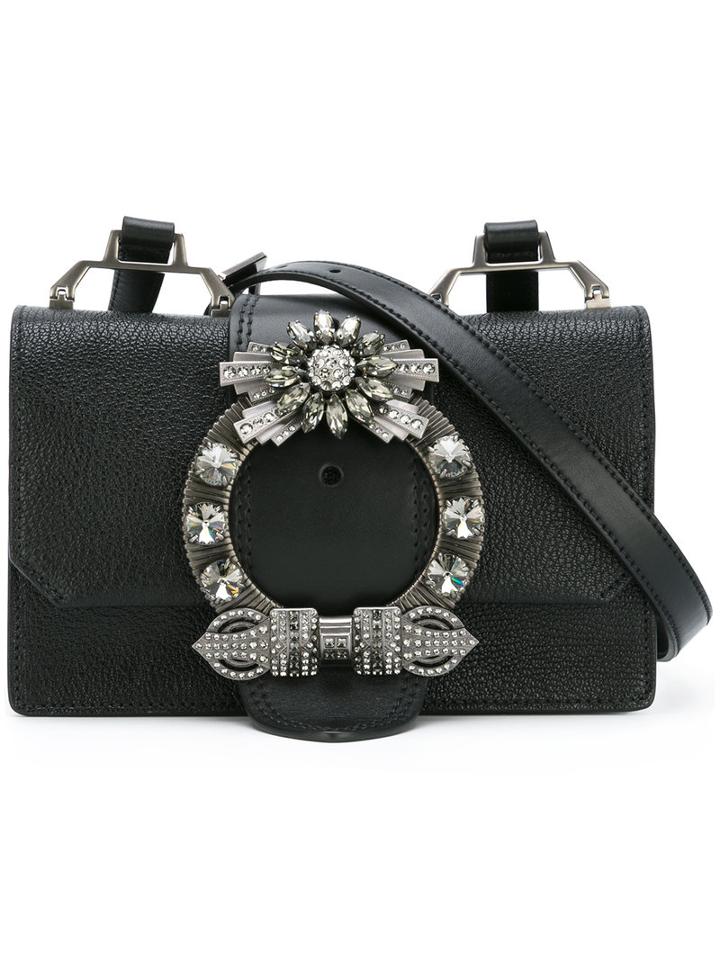 Miu Miu Buckle Detail Shoulder Bag, Women's, Black, Sheep Skin/shearling/metal/glass
