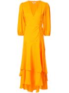 Ganni Seersucker Wrap Dress - Yellow & Orange