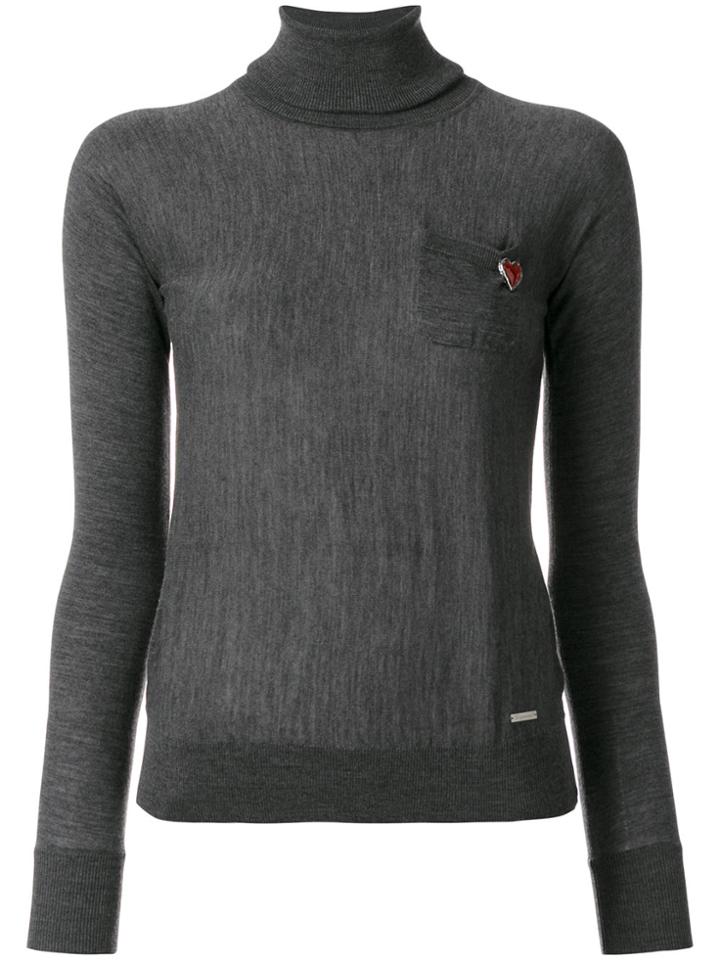 Dsquared2 Heart-embellished Turtleneck Knit - Grey