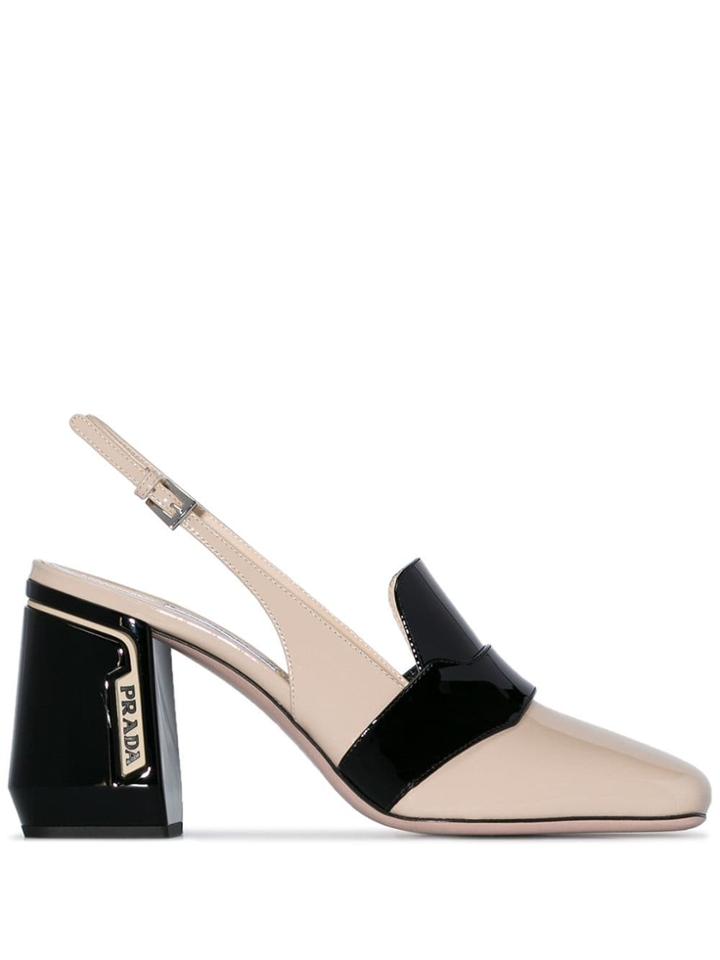 Prada Black And Nude Square Toe Slingback 85 Heels - Neutrals