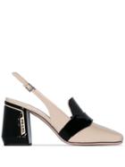 Prada Black And Nude Square Toe Slingback 85 Heels - Neutrals