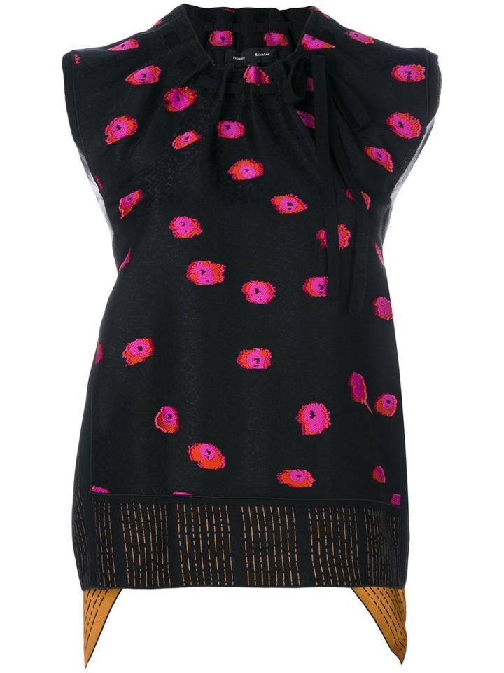 Proenza Schouler - Floral Print Drawstring Neck Blouse - Women - Viscose/polyester - 12, Black, Viscose/polyester