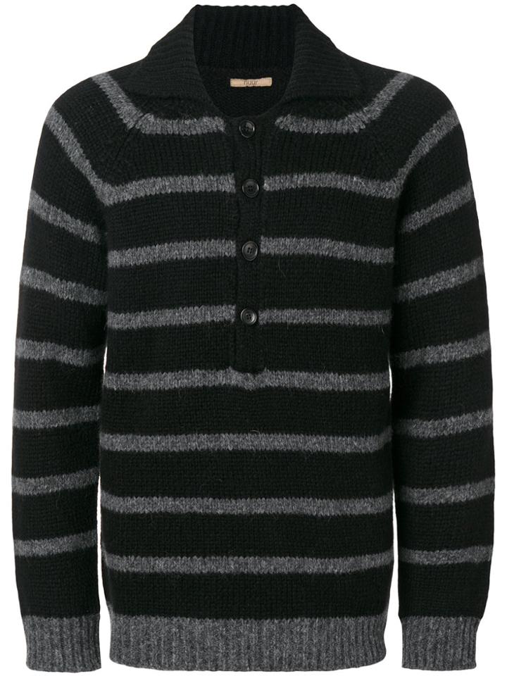 Nuur Striped Button-collar Jumper - Black